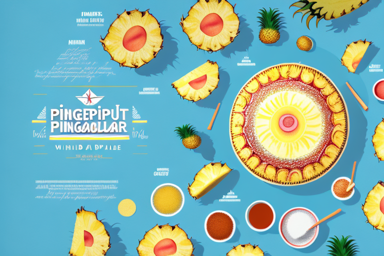 A vintage pineapple upside-down cake with the ingredients arranged around it