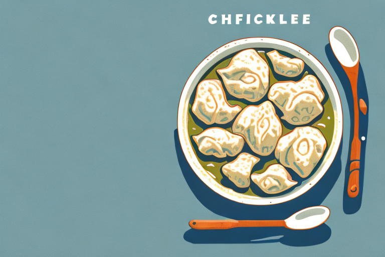 A bowl of vintage chicken and dumplings