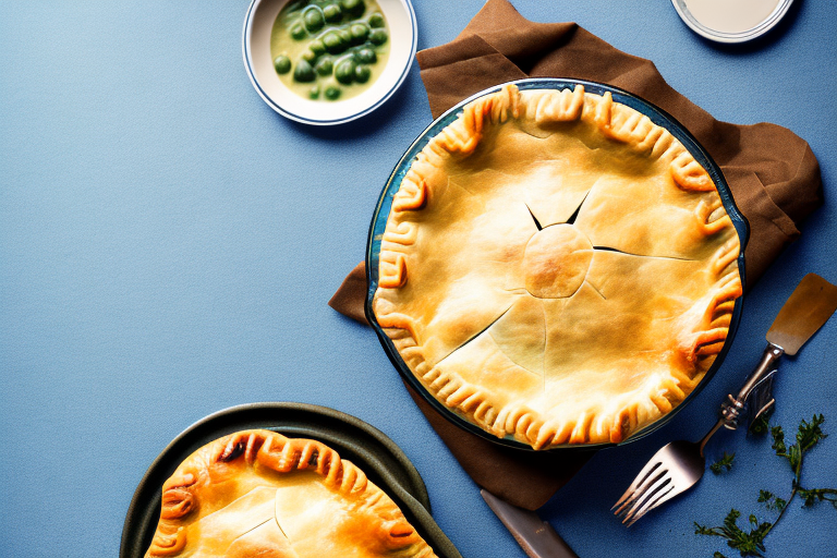 A traditional chicken pot pie with a pastry crust