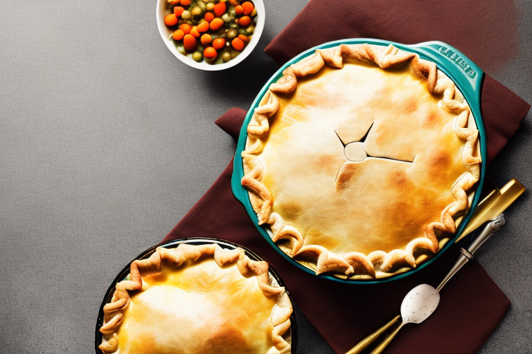 A traditional pennsylvania-style chicken pot pie with a golden-brown crust