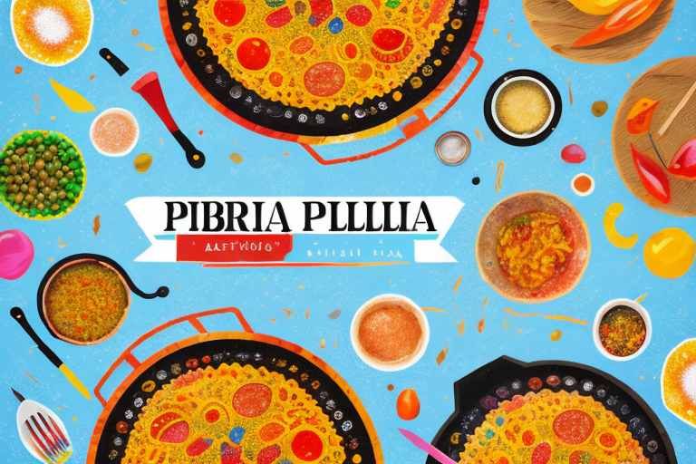 A colorful paella dish with traditional ingredients