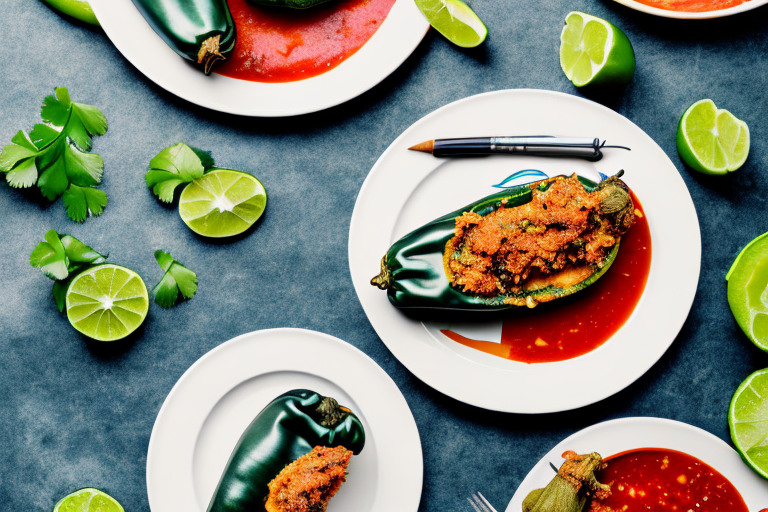 A plate of chiles rellenos with a mexican-style garnish