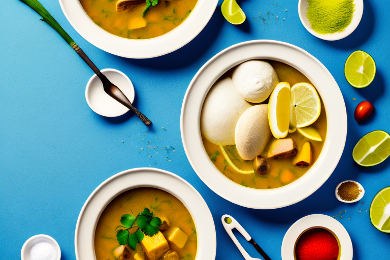 A traditional colombian sancocho dish with ingredients