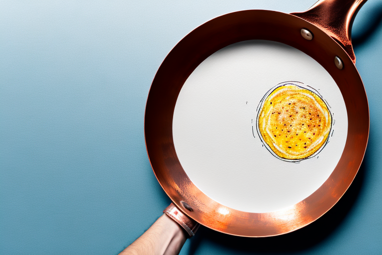 A copper skillet with an omelet cooking in it