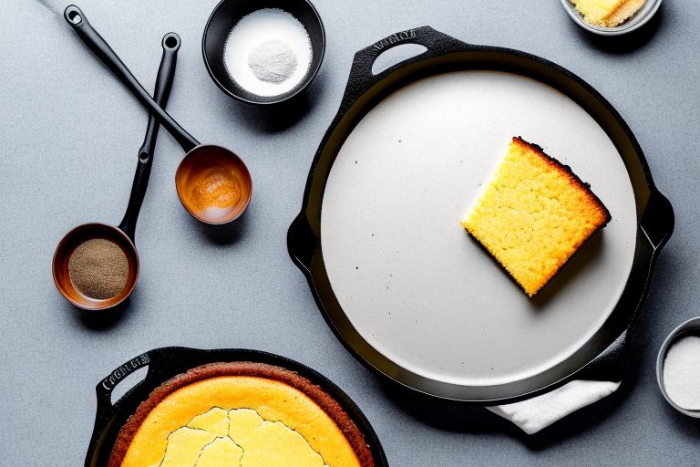 A cast iron skillet with cornbread inside