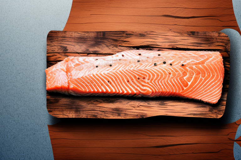 A cedar plank with a salmon fillet on top