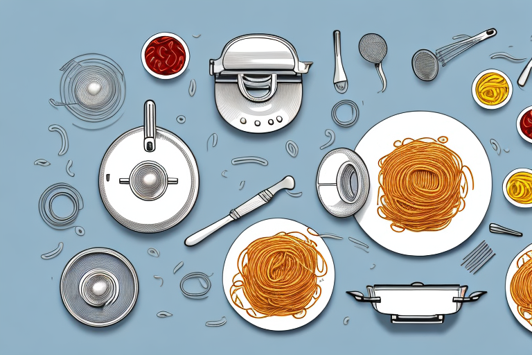 A pasta maker with spaghetti bolognese being prepared