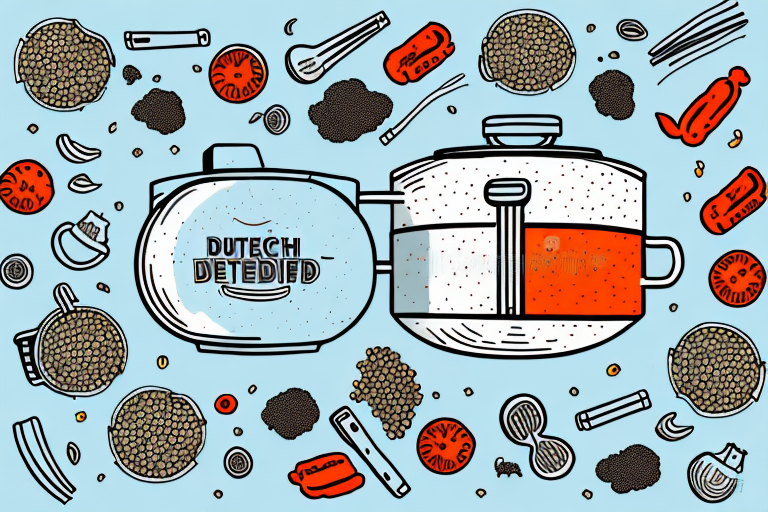 A dutch oven with lentils and vegetables cooking inside