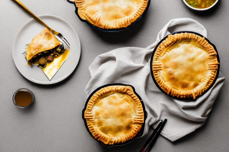 A golden-brown chicken pot pie and a shepherd's pie with a side-by-side comparison