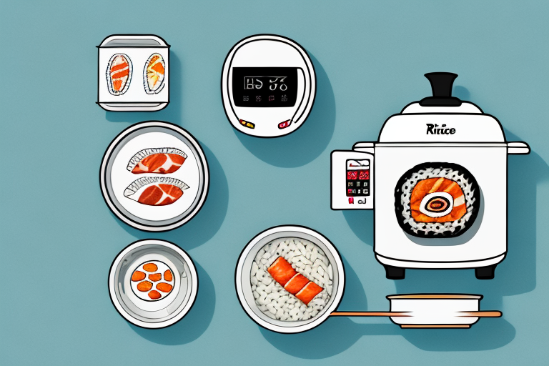 A rice cooker with sushi rice cooking inside