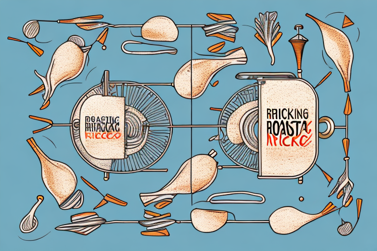 A roasting rack with chicken drumsticks on it