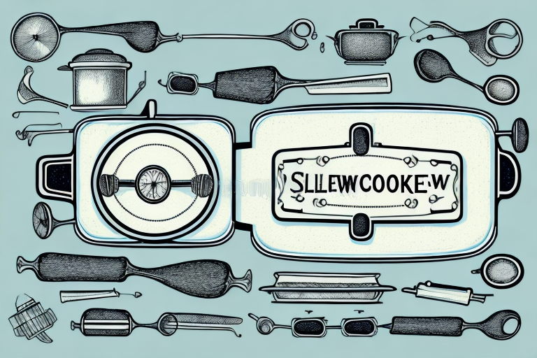 A vintage slow cooker with its components and tools used to restore it