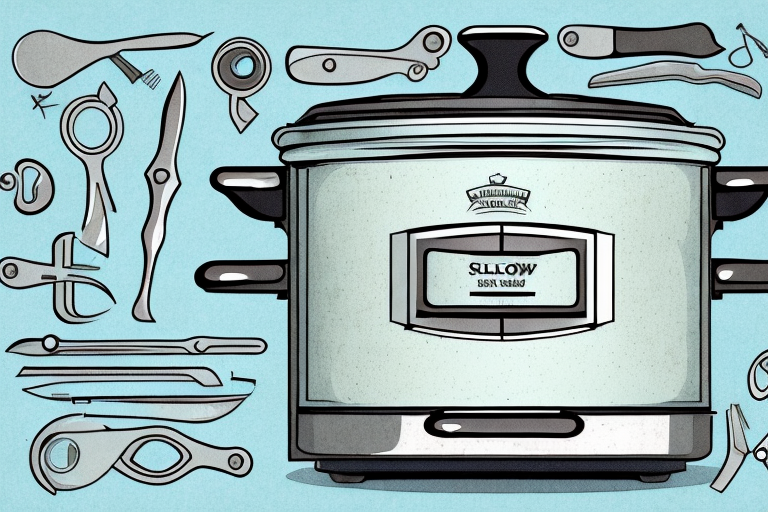 A classic slow cooker with a few tools and supplies needed to restore it