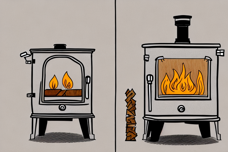 A wood-burning stove and a gas stove side-by-side