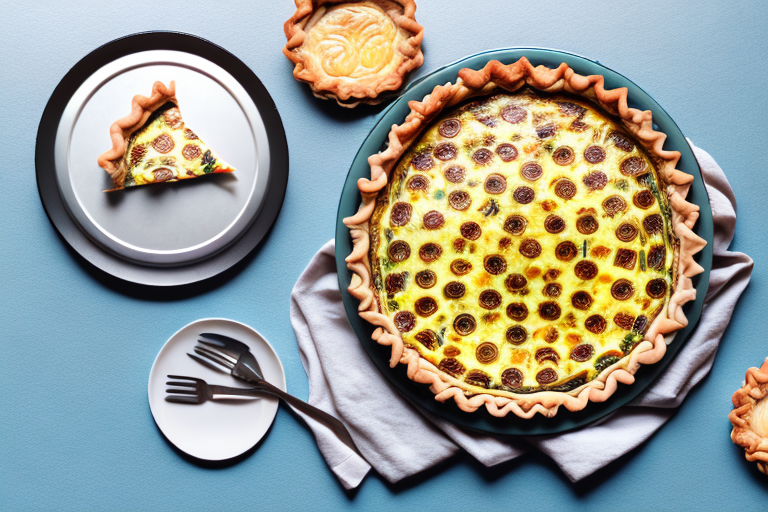 A quiche lorraine in a pie dish and a baking dish side-by-side