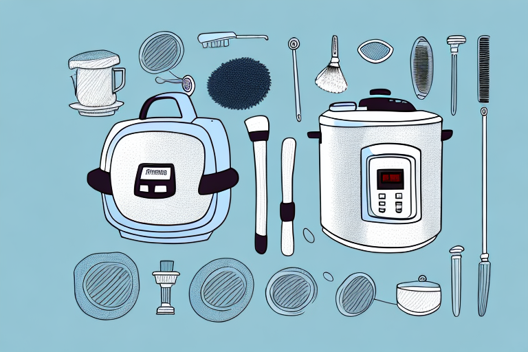 A pressure cooker with a few cleaning and care tools