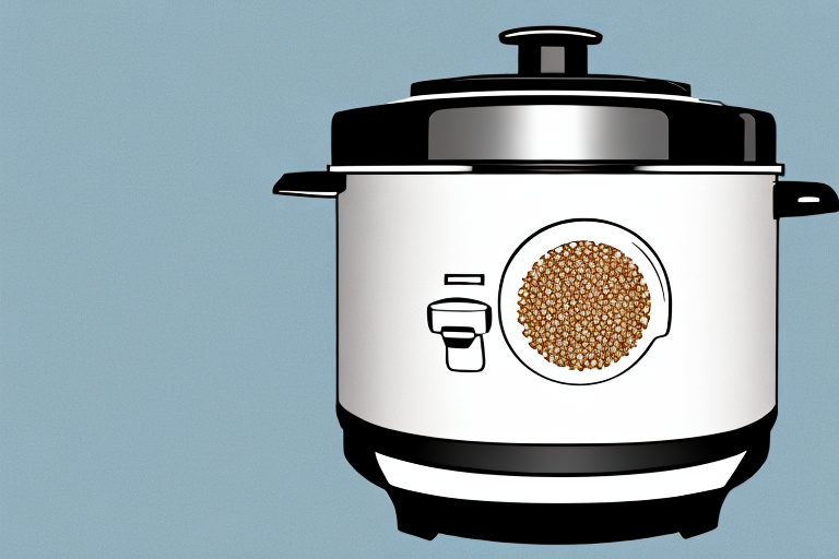 A rice cooker with a quinoa grain in front of it