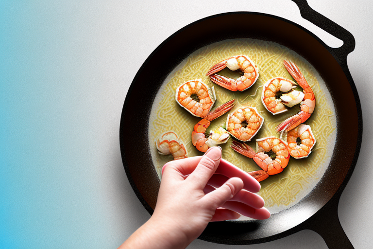 A skillet with shrimp scampi being cooked inside