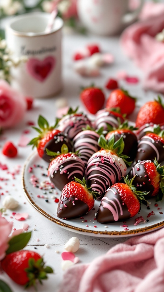 A plate of beautifully decorated chocolate-covered strawberries